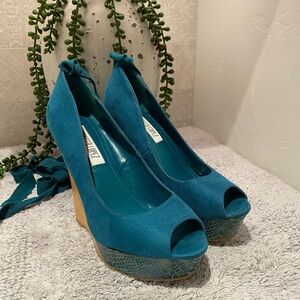 Jennifer López Sophia, Teal Peep Toe Wedge Shoes 6 M
